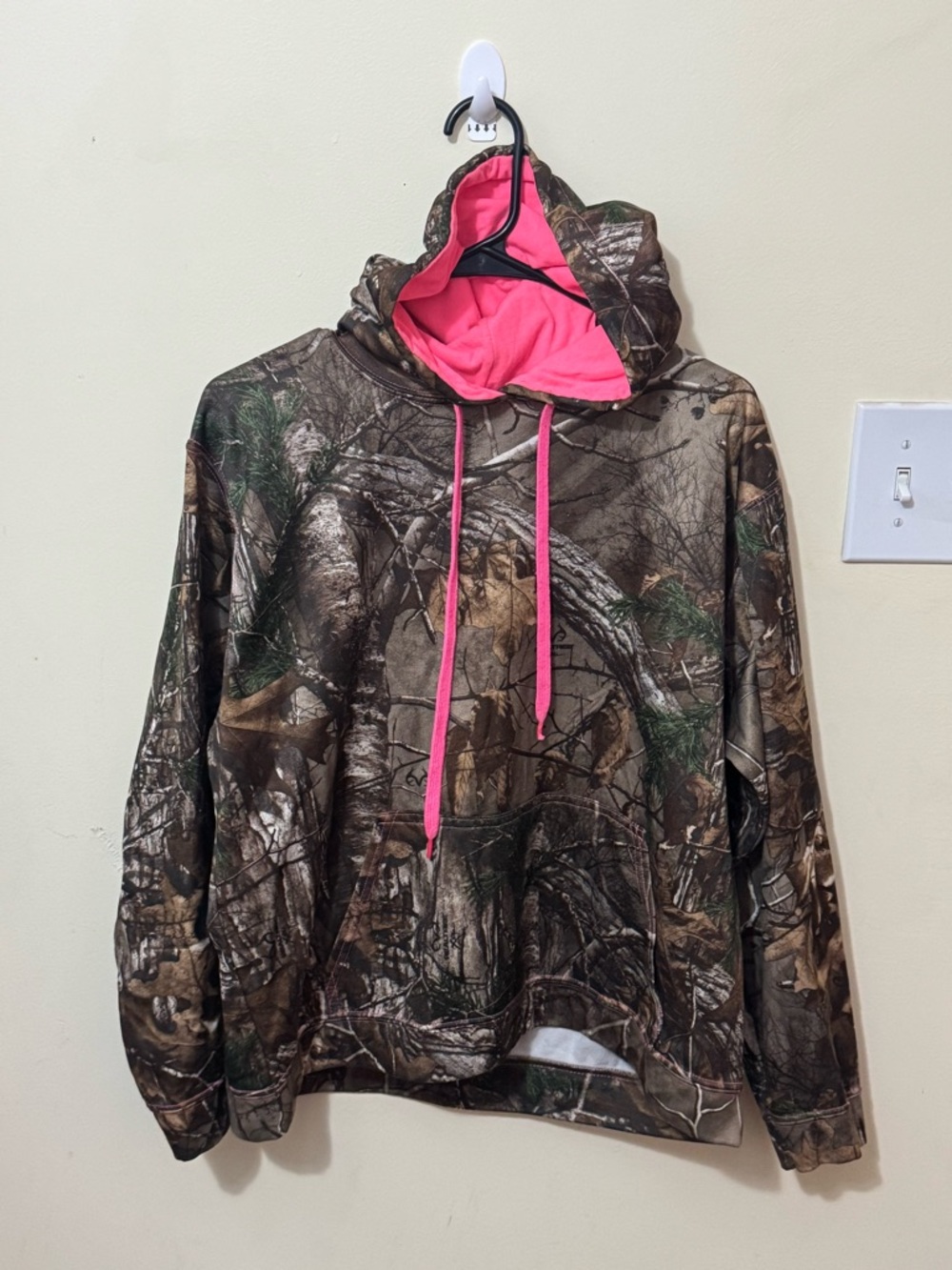 Realtree Camo Hoodie with Pink Lining and Drawstrings